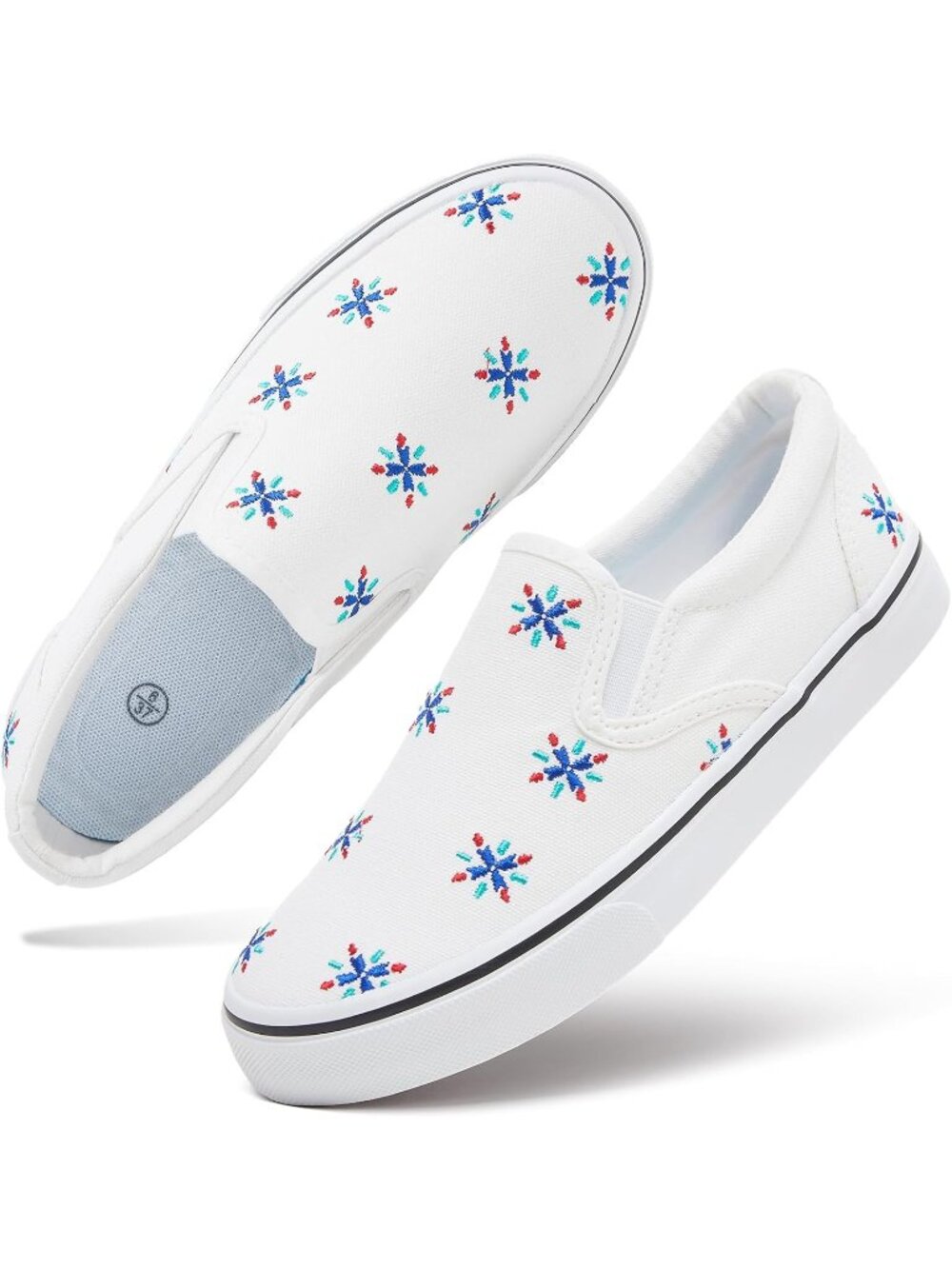 Women's White Blue Comfortable Breathable Low Top Slip on Loafer Sneaker Shoes